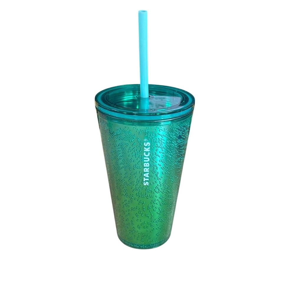 Starbucks Teal Green Bubble Dew Drop Cold Cup Tumbler 16oz Grande New